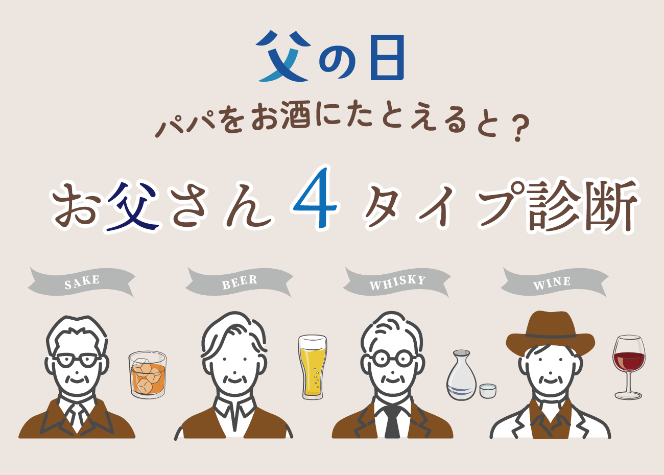 あなたのお父さんをお酒に例えると？5つの質問に答えて4タイプ診断！