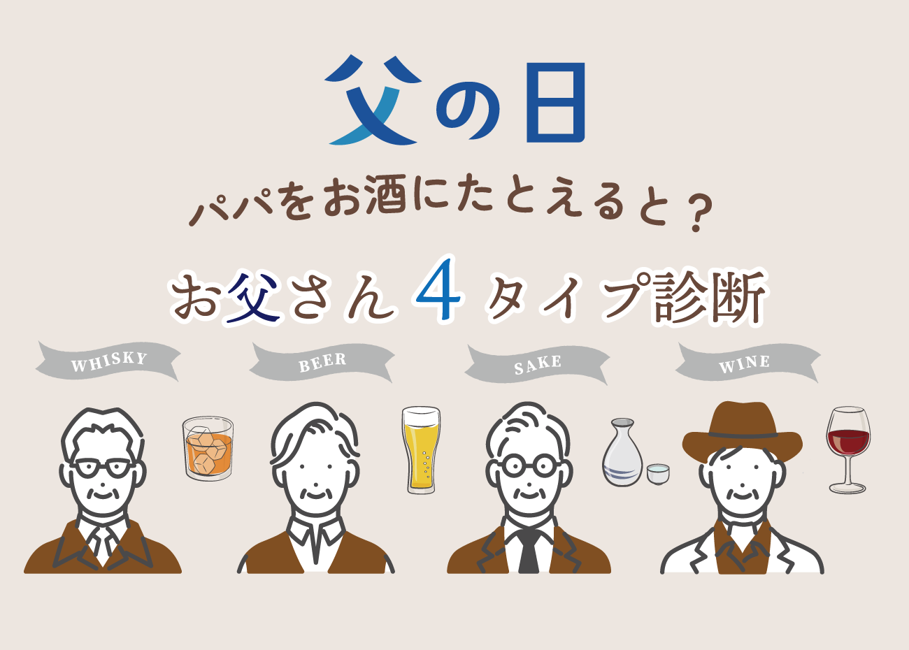 【父の日】あなたのお父さんをお酒に例えると?5つの質問に答えて4タイプ診断!