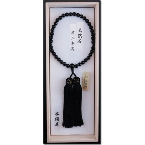 <女性用数珠>黒オニキス 桐箱入