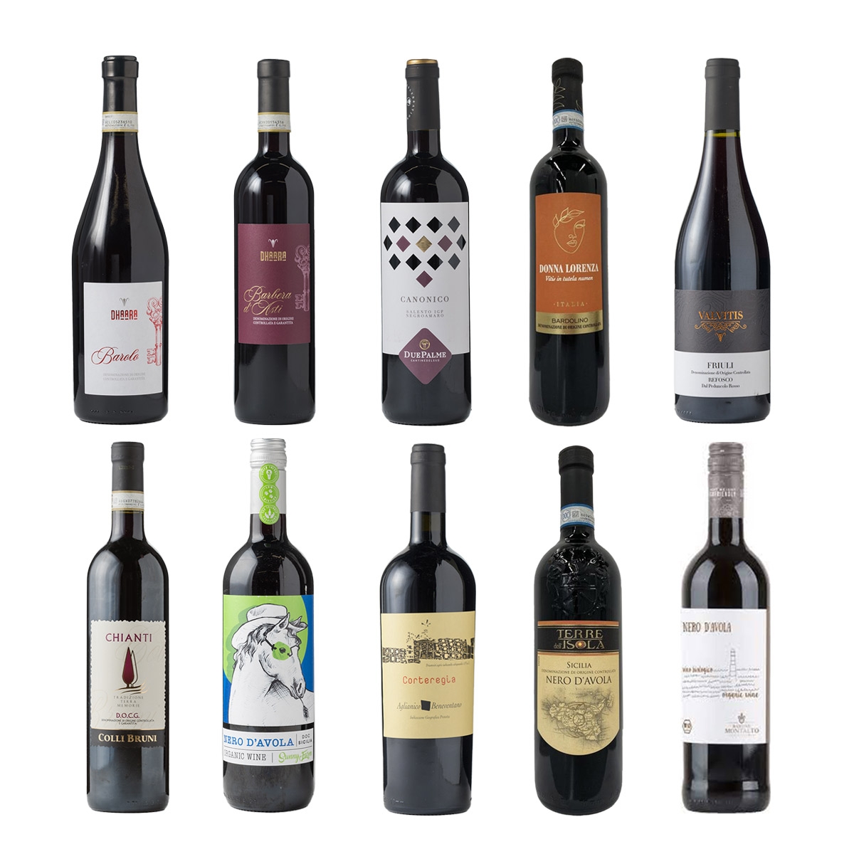 イタリア 縦断 〈バローロ〉を含む 芳醇 赤ワイン 10本セット（クール